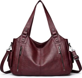 Generic Compatible For Shoulder Bag Temperament Zipper Opening Design Daily Commuter Handbag(Burgundy)