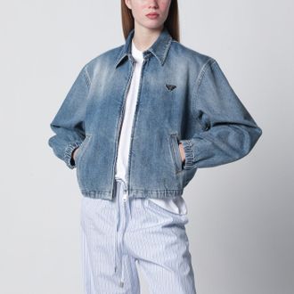 Prada Giacca con zip blu in denim washed