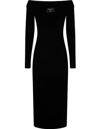 Balmain Womens Ls Double Collar Knit Zipped Midi Dress - Black Nylon - Size EU 38 (Womens)