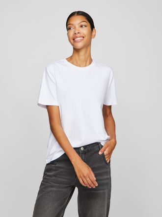 Vila Kurzarmshirt VILA VINORA S/S T-SHIRT - NOOS, Damen, Gr. XXL, weiss (hellwei&szlig;), Jersey, Obermaterial: 96% Baumwolle, 4% Elasthan, unifarben, regular fi