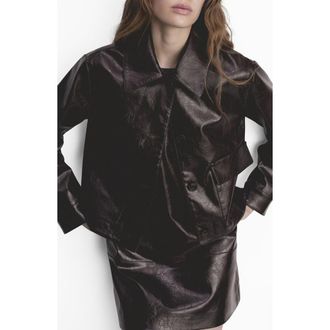 Mango Textured Faux Leather Jacket in Burgundy at Nordstrom, Size Medium