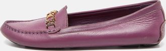 Carolina Herrera Purple Leather Logo Detail Loafers