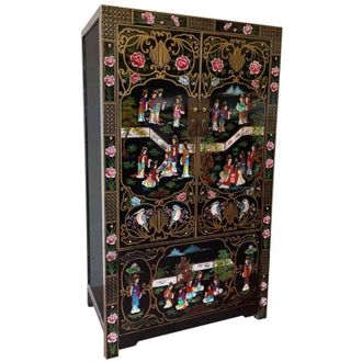 Wanderlust Deco Armario De Madera Artesanal Negro Pintado A Mano 108x55x178h Cm