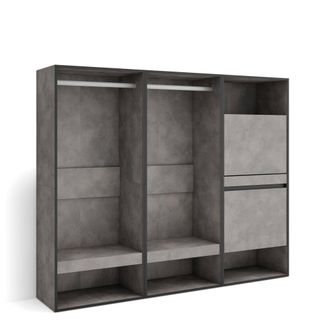 Skraut Home Skraut Home - Vestidor Abierto, Ropa, Zapatos, Complementos, 180x145x35 Cm, Dormitorio, Habitaci&oacute;n, Zapatero, Estilo Moderno, Gris Cemento