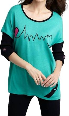 Angel Heartbeat Graphic Sweater In Teal/black
