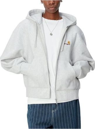 Carhartt Work in Progress American Script Hooded in Ash Heather - Dames - Vesten met rits - Grijs - L - Katoen - Hoodies & sweatvesten