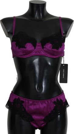 Dolce & Gabbana Paarse Zijde Bloemen Kant Rekbare Ondergoed