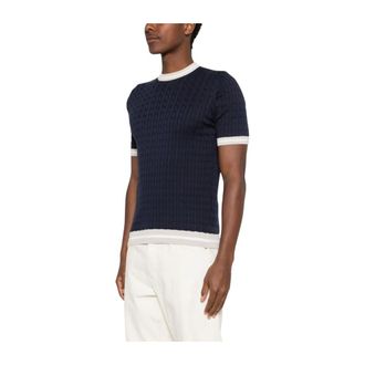 Eleventy Round-neck Knitwear, male, Blue, Size: XL Cable-knit T-shirt