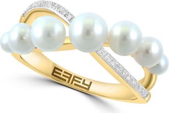 Effy Diamond & Freshwater Pearl Crossover Ring in White at Nordstrom Rack, Size 7