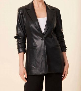 Dolce Cabo Leather Ruched Sleeve Blazer In Black
