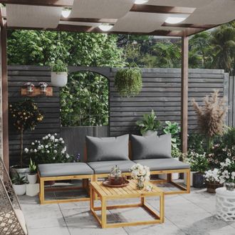 vidaXL Vidaxl - Muebles De Jard&iacute;n 4 Pzas Cojines Crema Madera Maciza De Acacia