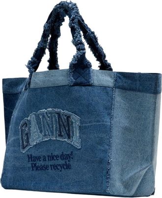 Ganni Womens Logo-Embroidered Denim Tote Blue Cotton