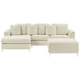 Beliani Beliani - Sof&aacute; Esquinero Tapizado En Tela Beige Con Otomana En Forma De L Versi&oacute;n Derecha Oslo