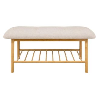 Ornami Banco zapatero de bamb&uacute;, tela gris 90x45cm