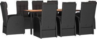 vidaXL Set De Comedor De Jard&iacute;n 9 Pzas Y Cojines Rat&aacute;n Sint&eacute;tico Negro Vidaxl