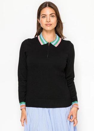 YAL New York Black Zip-Collar Knit Top