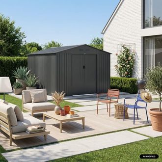 Sweeek Caseta de jard&iacute;n de metal con kit de anclaje, 8,95 m&sup2;, antracita