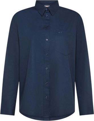 Sun 68 S36201 Shirt - Dames - Overhemden - Blauw - L - Katoen - Overhemden
