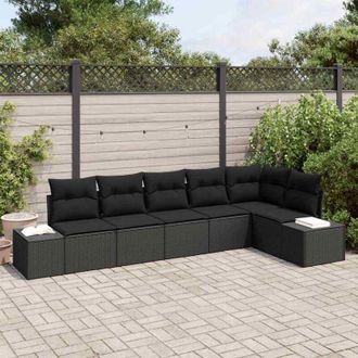 vidaXL Vidaxl - Conjunto De Sof&aacute; De Jard&iacute;n Con Coj&iacute;n 6 Pcs Negro Polirat&aacute;n