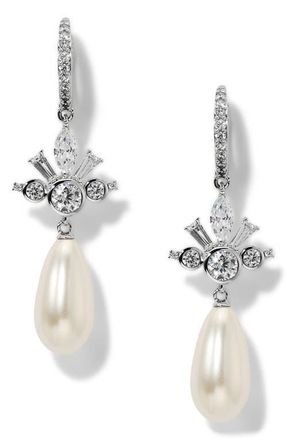 Nadri Imitation Pearl Teardrop Lever-Back Earrings in Rhodium at Nordstrom