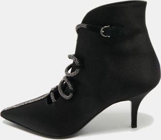 Ferragamo Black Satin Ciconia Embellished Ankle Length Boots