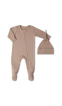 Everly Grey Jersey Long Sleeve Footie & Hat Set in Mocha Stripe at Nordstrom, Size Newborn