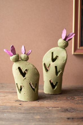 Kalalou Set Of Two Prickly Pear Clay Luminaries