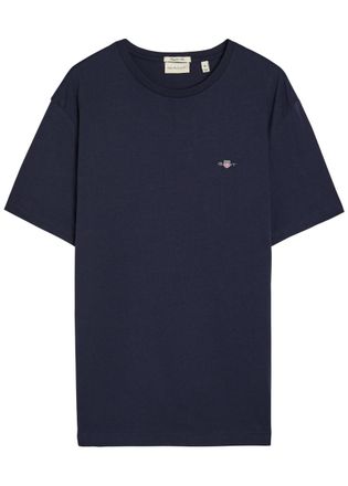 GANT Logo-embroidered Cotton T-shirt - Navy - Xxl