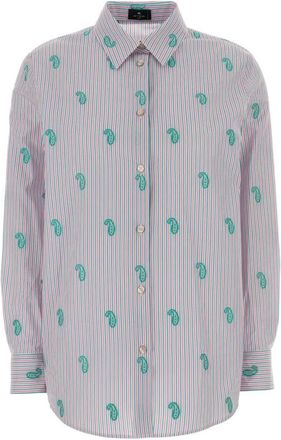 Etro Geborduurde poplin blouse - Dames - Overhemden - Veelkleurig - L - Katoen - Overhemden