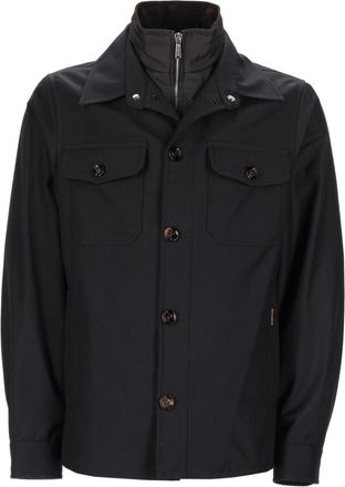Moorer Dark Blue Solid Shirt Collar Jacket