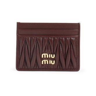 Miu Miu Bordeaux Leren Kaarthouder met Sleuven - Dames - Portefeuilles - Bruin - ONE Size - Leer - Accessoires