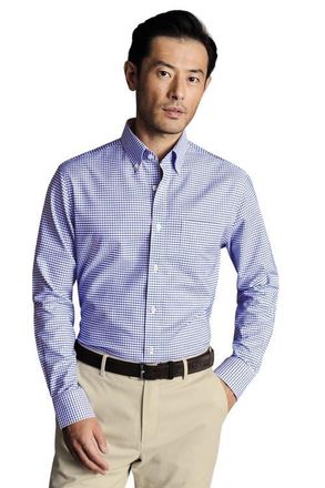 CHARLES TYRWHITT Slim Fit Button-Down Collar Non-Iron Stretch Check Oxford Shirt in Cornflower Blue at Nordstrom, Size Xx-Large