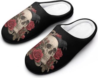 Generic Skull Snake Roses And Raven Funny Mens Cotton Slippers Soft Non-Slip Rubber Sole House Slipper Indoor Outdoor