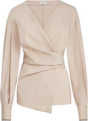 Brunello Cucinelli Stretch poplin shirt with monili in Beige at Nordstrom, Size Xx-Large Eu