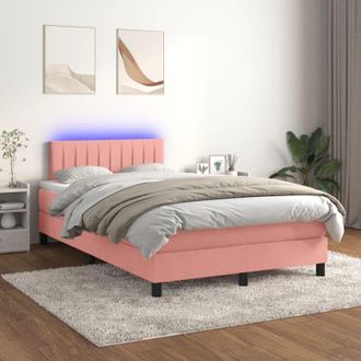 vidaXL Vidaxl - Cama Box Spring Colch&oacute;n Y Led Terciopelo Rosa 120x200 Cm