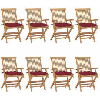 vidaXL Sillas De Jard&iacute;n 8 Uds Madera Teca Con Cojines Rojo Tinto Vidaxl