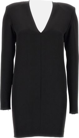Federica Tosi Black Cady V-Neck Long-Sleeved Mini Dress