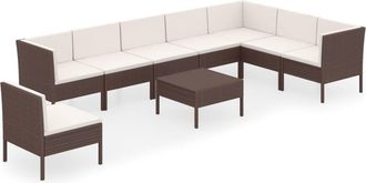 vidaXL Set Muebles De Jard&iacute;n 9 Pzas Y Cojines Rat&aacute;n Sint&eacute;tico Marr&oacute;n Vidaxl
