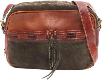 Loewe Pre-owned Cross Body Bags, female, Green, Size: ONE SIZE Pre-owned Anagram Leather Shoulder Bag