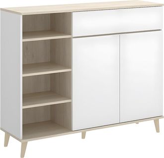 Vente-Unique Aparador de cocina WAJDI - 2 puertas, 1 caj&oacute;n y 4 estantes - Blanco y roble