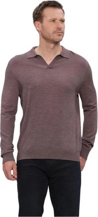 Profuomo Polo Open Collar LS Extrafine Merino - Heren - V-hals truien - Paars - S - Wol - Truien & Vesten
