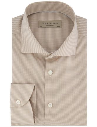 John Miller overhemd katoen beige geruit