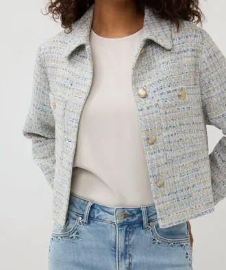 Esqualo Janny Tweed Jacket In Blue