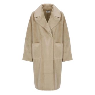 Betta Corradi Jassen, Dames, Beige, M, Polyester, Faux Fur Double-Breasted Coat