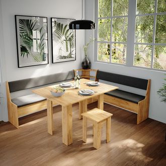 Vicco Conjunto Con Banco Esquinero Roman, Roble Dorado, 210 X 41.5 Cm Con Mesa