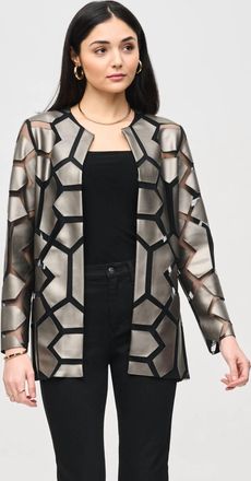 Joseph Ribkoff Mesh Faux Leather Jacket In Grey/black