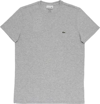 Lacoste Mens Standard Short Sleeve Pima Crewneck Tee In Silver Chine