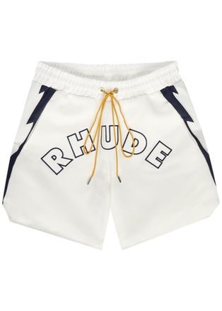 Rhude Rhude Logo Lightning-embroidered Satin Shorts - White - XL