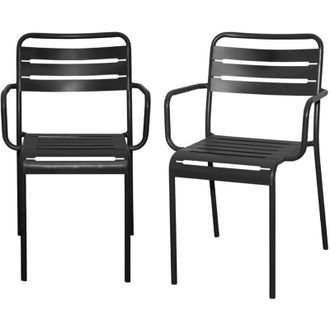 Sweeek Set of 2 stackable steel garden armchairs, Amelia, Anthracite, 50.4x53x79.5 cm