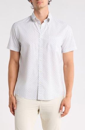 Brooks Brothers Sport Fit Geometric Print Short Sleeve Cotton Button-Down Shirt in White Grey at Nordstrom Rack, Size Xx-Large